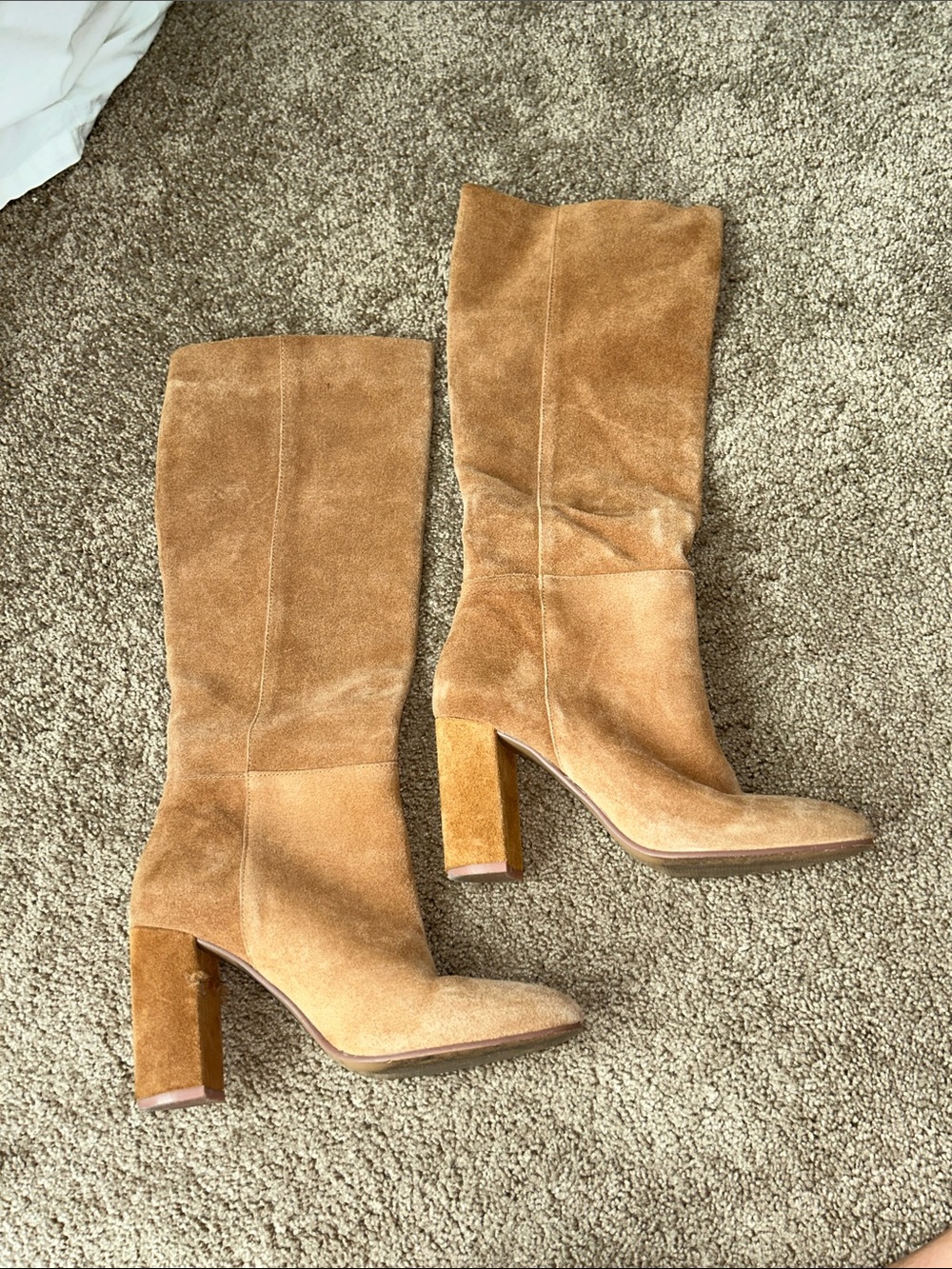 Chinese Laundry Suede Mid-Calf Block Heel Boots - Tan